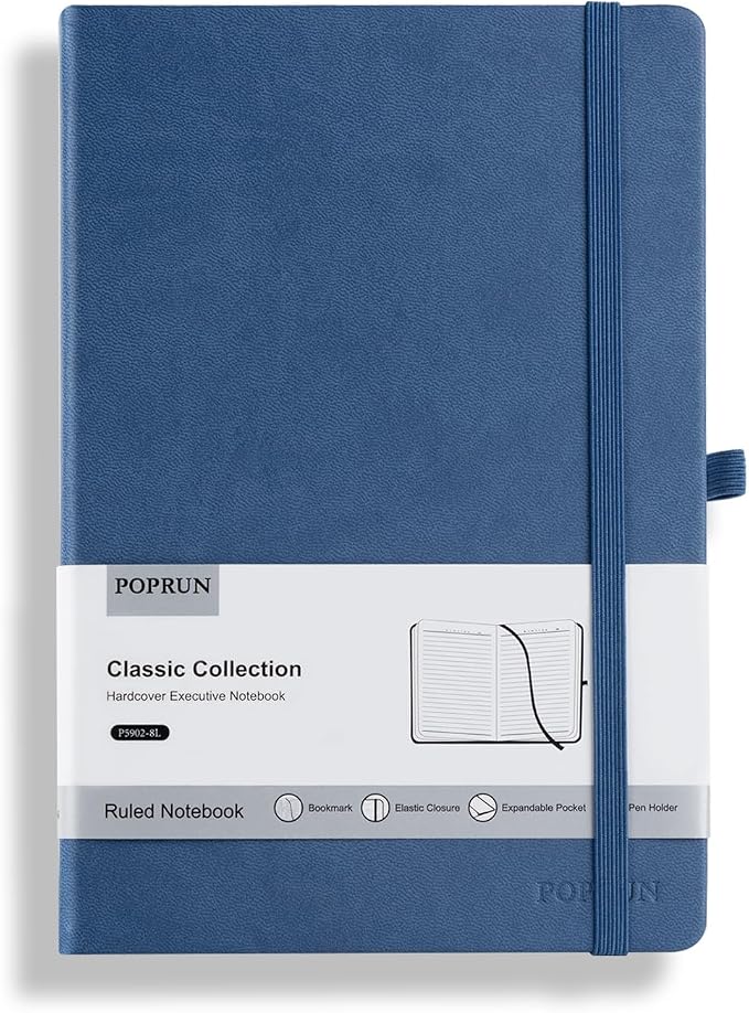 POPRUN A5 Lined Journal Notebooks, Leather Hardcover Thick Notebook by POPRUN