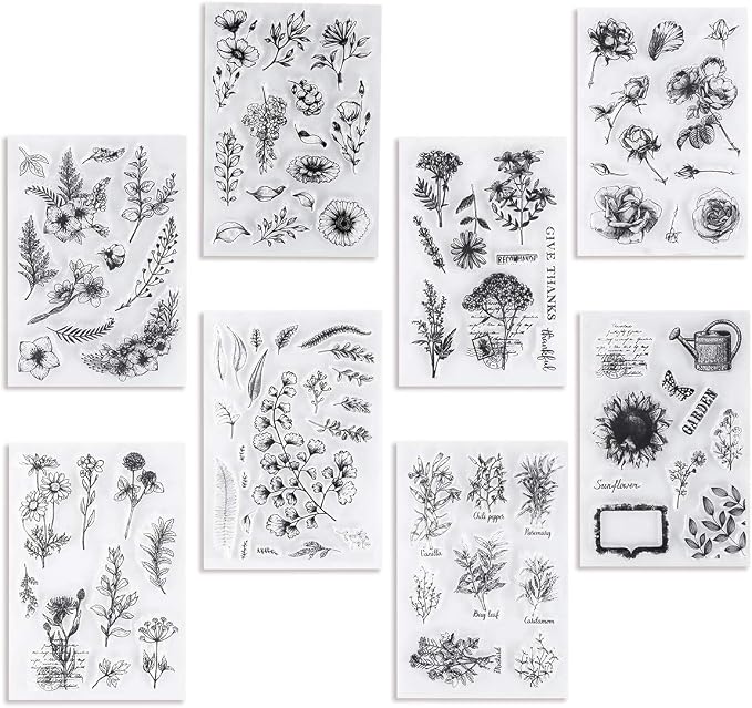 UCEC 8 Sheets Flower Clear Stamps by UCEC