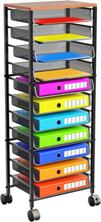 Simple Trending 12 Tier Rolling File Cart, Wood Desk File Organizer by SimpleTrending