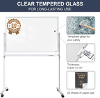 Mobile Clear Glass Whiteboard, 48 x 32 Inches Standing White Board on Wheels - Image 3