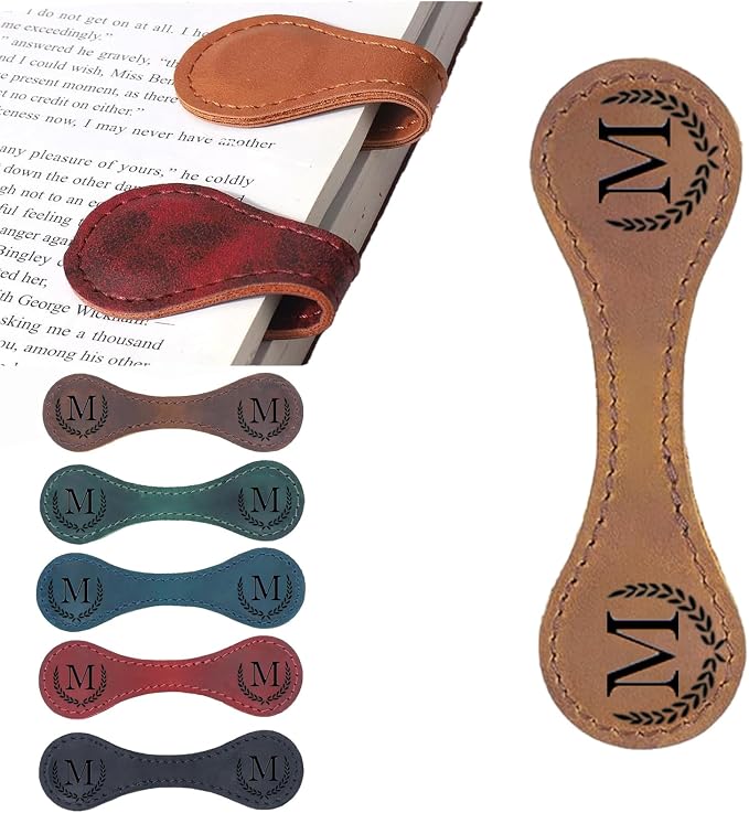 Personalized Magnetic Leather Bookmark, 26 Letters Custom Leather Bookmarks by Artlaza