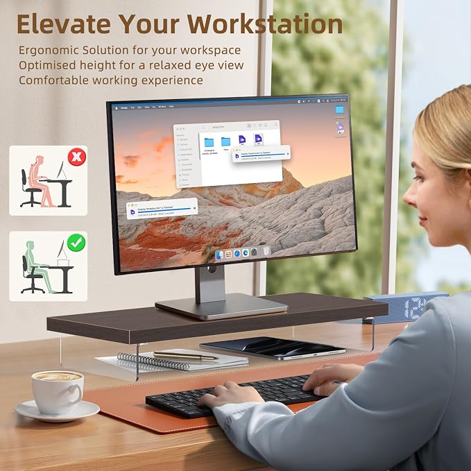 Dual Monitor Stand Riser, Wooden Desktop Organizer Shelf - Image 5