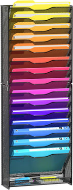 VEESUN Wall File Organizer, 16-Tier Mesh File Holder, Vertical Document Rack - Image 7