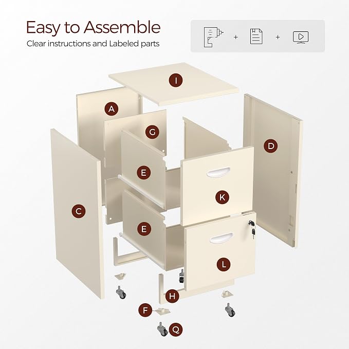 Kubohogar 2 Drawer Mobile File Cabinet - Image 6