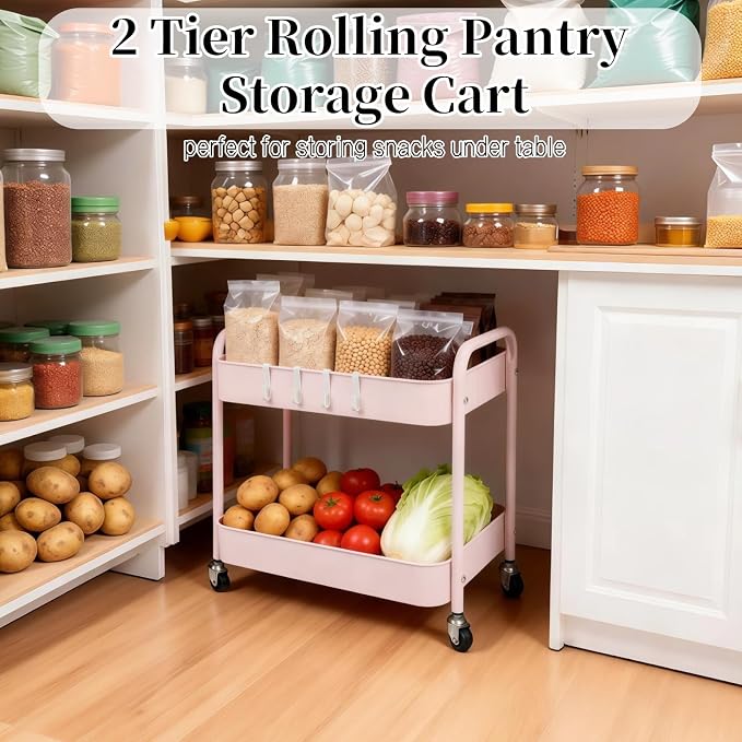 LIWNYRK 2 Tier Pink Rolling Cart - Image 3