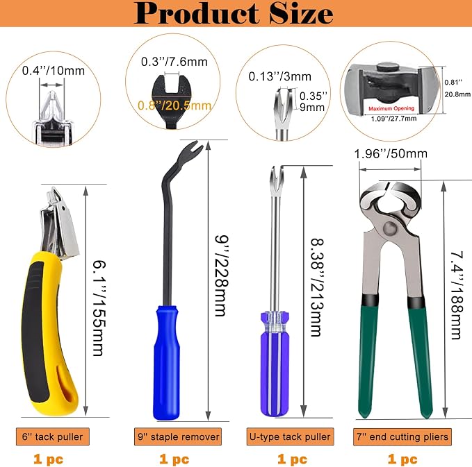 Sunxeke 4Pcs Upholstery Staple Remover Tool Set Including 7inch End Cutting - Image 2