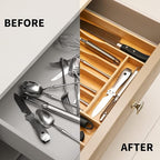 oridom 2-Piece Bamboo Silverware Organizer, Expandable Kitchen Drawer Organizer - Image 4