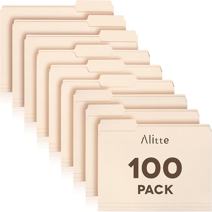 Manila Folders 8.5 x 11, Letter Size 100-Pack by Alitte
