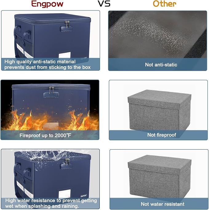 ENGPOW File Box with Lock, Fireproof Document Box with Zipper＆Pockets, - Image 6