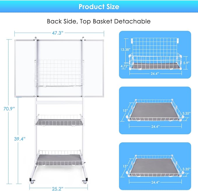 maxtek Rolling Whiteboard, 48x32 Large Magnetic White Board - Image 3