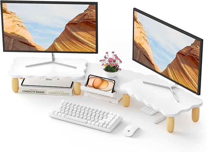 AFOOYO Dual Monitor Riser, Cookie-Shaped Adjustable Length & Swivel Angle by AFOOYO