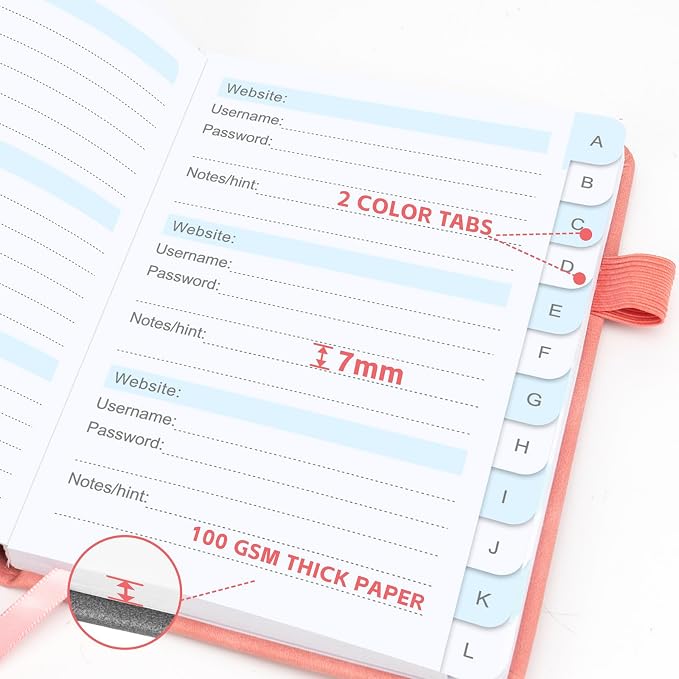 Password Keeper Book with Alphabetical Tabs，4.3"x5.7" Small Password Books - Image 6