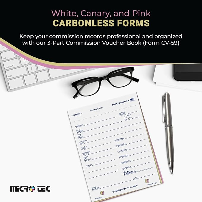 Commission Voucher Book CV-59-3 Part Carbonless Forms, Triplicate NCR Receipt - Image 2