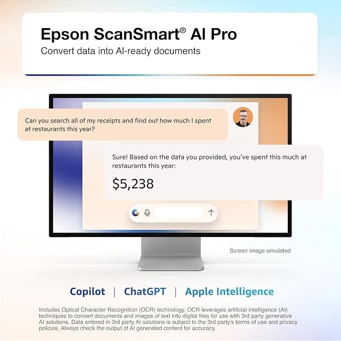 Epson RapidReceipt RR-600W Wireless Desktop Color 2-Sided Receipt & Document - Image 2