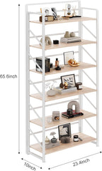 JSB No Assembly Folding Bookshelf, 6 Tier Industrial Metal Book Shelf - Image 3