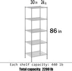 Regal Altair 24" Deep x 30" Wide x 86" Height Wire Shelving Kit | 5-Tier | NSF - Image 3