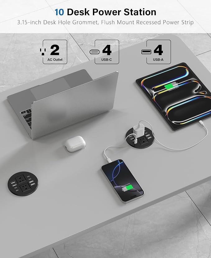 Jgstkcity Power Strip, Desktop Recessed Power Grommet, 40W Total USB C Fast - Image 4