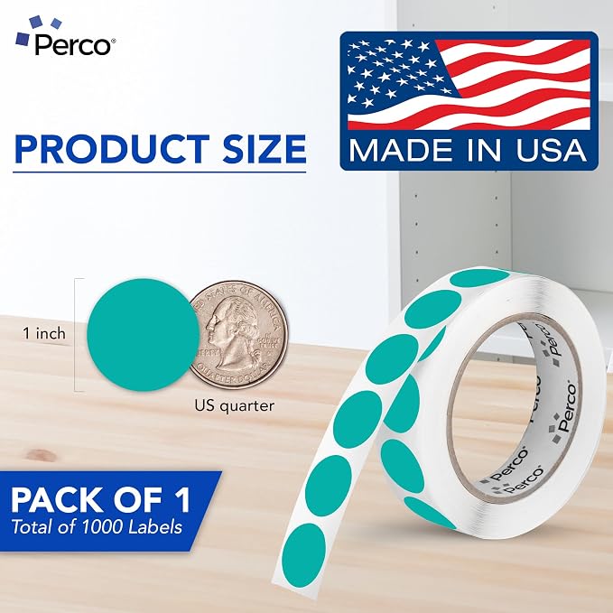 Perco Teal 1-Inch Round Circle Dot Sticker Labels - Image 2
