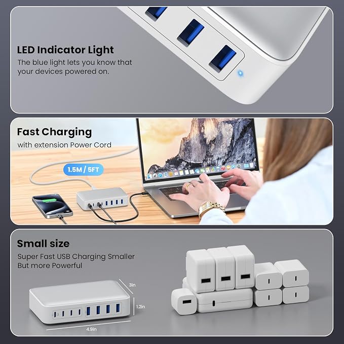 USB C Charger 200W USB C Charger Block, Upgraded GaN III 8-Port Fast Charging - Image 6