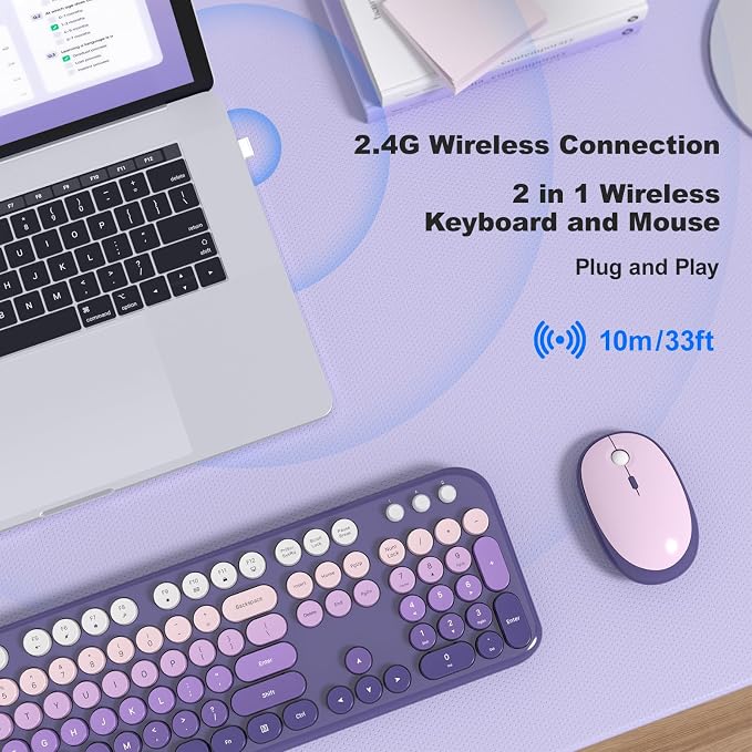 MOFII Wireless Keyboard and Mouse Combo, Full Size 2.4G Retro Round Computer - Image 3