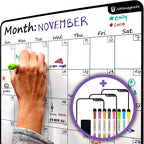 Large Dry-Erase Magnetic Monthly Calendar + Free Bonus: 3 Grocery/to-Do List by HMmagnets
