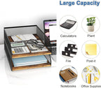 Natwind 2-Tier Stackable Paper Tray, Metal Mesh Desktop Organizer, Wood Board - Image 4