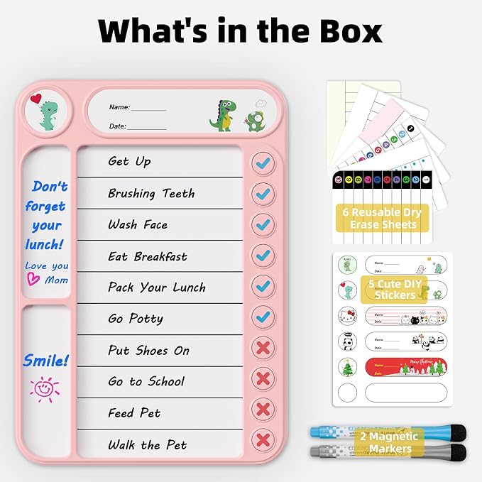 Magnetic Chore Chart for Kids, ADHD Task Tracker Easy-Check Routine Dry Erase - Image 7