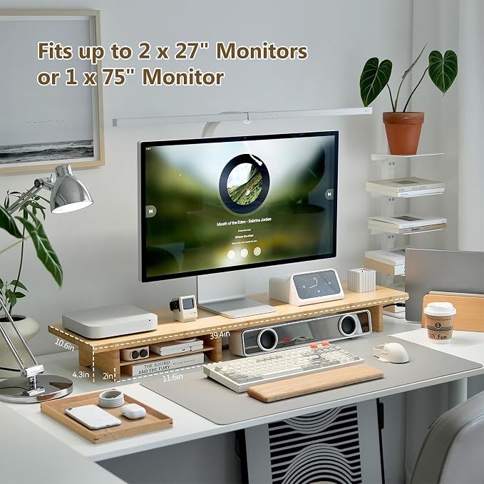 ROCDEER Bamboo Dual Monitor Stand Riser Natural, 2-Tier Desk Monitor Riser - Image 9