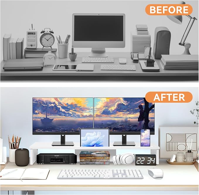 Qupui TV Riser Stand with LED Lights, 42.5in Super Large Monitor Stand with - Image 4