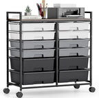 Rolling Storage Cart with 12 Drawers, Wooden Tabletop Utility Cart by TOOLF