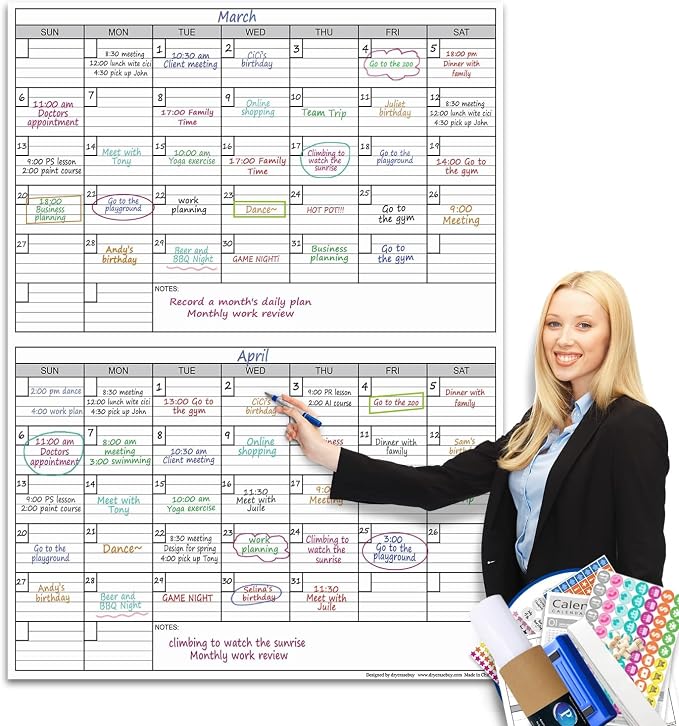 Magnetic-Receptive Dry Erase Two Month Laminated Jumbo Wall Calendar, Big by PartyFunny