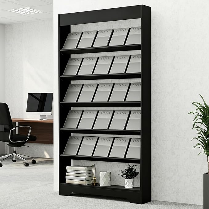 LHIUGE 5-Layer Brochure Display Rack, Freestanding Wooden Magazine Rack - Image 7