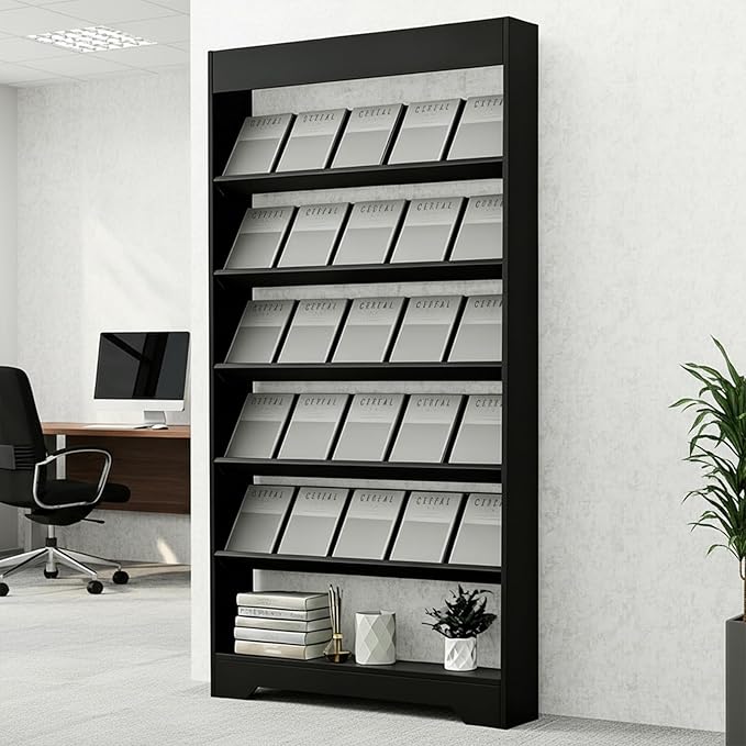 LHIUGE 5-Layer Brochure Display Rack, Freestanding Wooden Magazine Rack - Image 7
