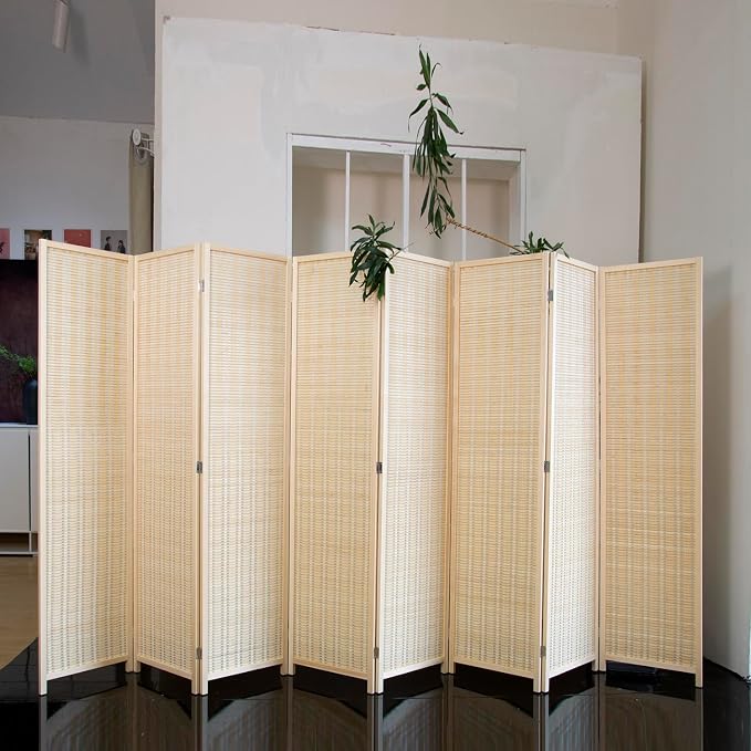 Loomveil 8 Panel Room Divider Folding Privacy Screen, 67 inch Bamboo Panel - Image 4