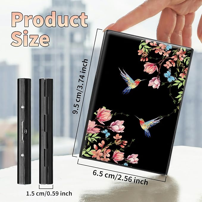 BWEGRHE Slim Credit Card Holder, Hummingbird Floral Sakura RFID Blocking Metal - Image 2
