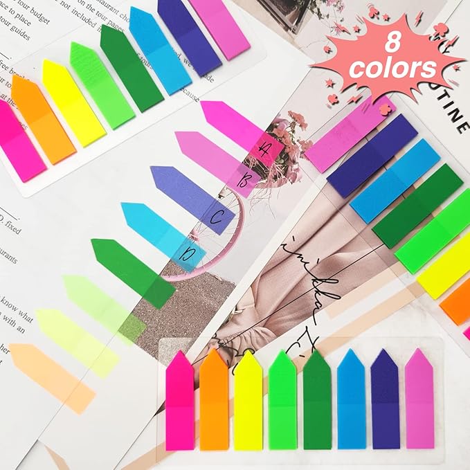KICNIC Page Markers Colored Sticky Tabs 1600 Pcs, Translucent Arrow Flags - Image 2