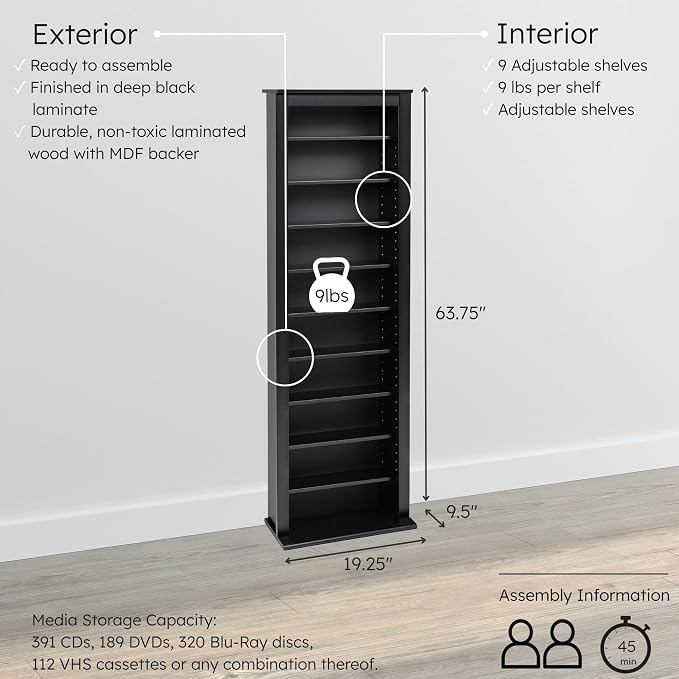 Prepac Narrow Cabinet Media Storage, Slim Barrister Tower - Image 4