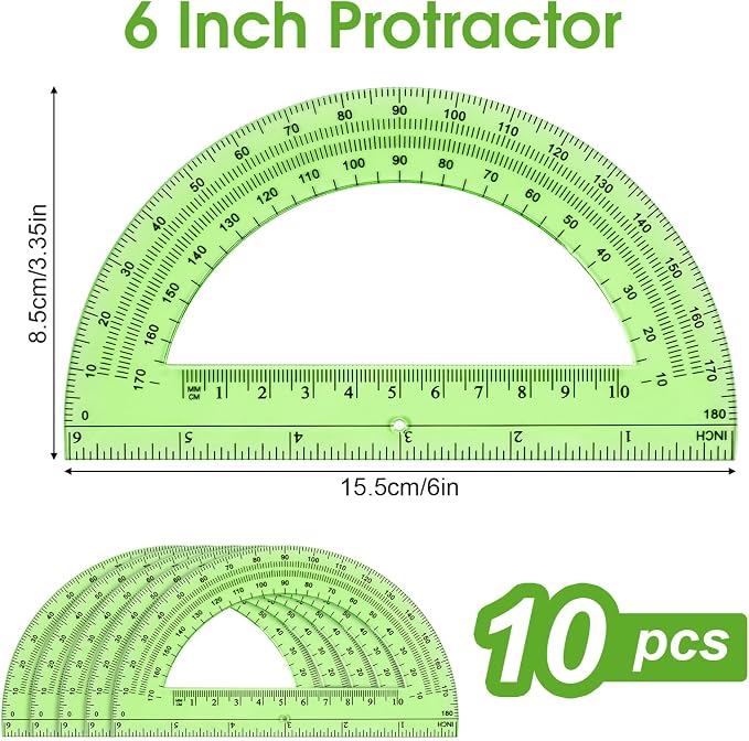 Hoiny 10 Pack Clear Protractor, 6 Inch Plastic Protractors, 180 Degrees - Image 2