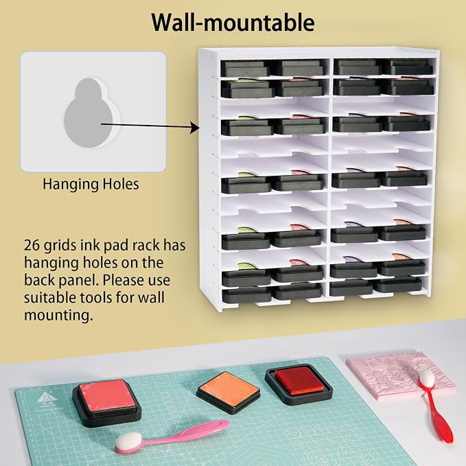 Krafetto 26 Grids Ink Pad Storage Rack, Wall-mountable Stamp Pad Organizer - Image 5