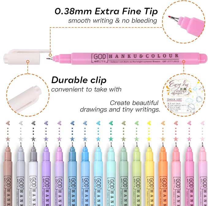 HANKU 0.38mm Fine Point Pen, 16 Pack Colored Fineliner Bible Pens No Bleed - Image 2