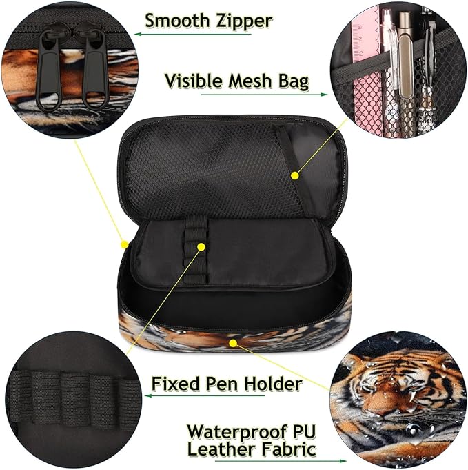 Pardick Pencil Case，3D Tiger Big Capacity Pencil Pouch Coin Pouch Stationery - Image 5
