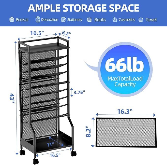 Simple Trending 10 Tier Rolling File Cart, Desk File Organizer - Image 7