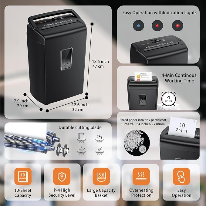 Bonsaii 10-Sheet Cross-Cut Paper Shredder - Image 2