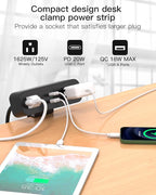 Desk Clamp Power Strip 10ft Flat Plug Extension Cord - Image 2