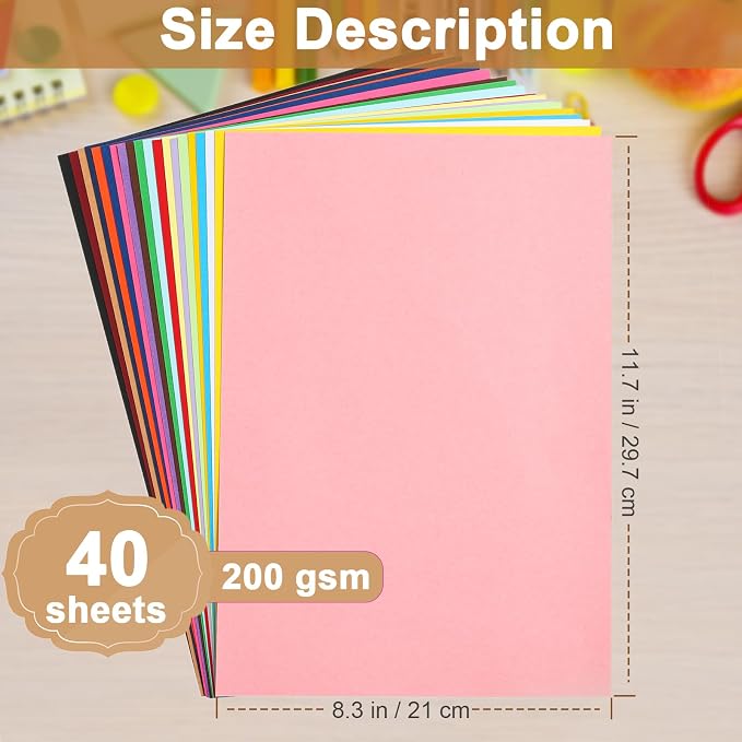 Silunkia 40 Sheets Colored Cardstock A4 Craft Paper, 20 Assorted Colors - Image 2
