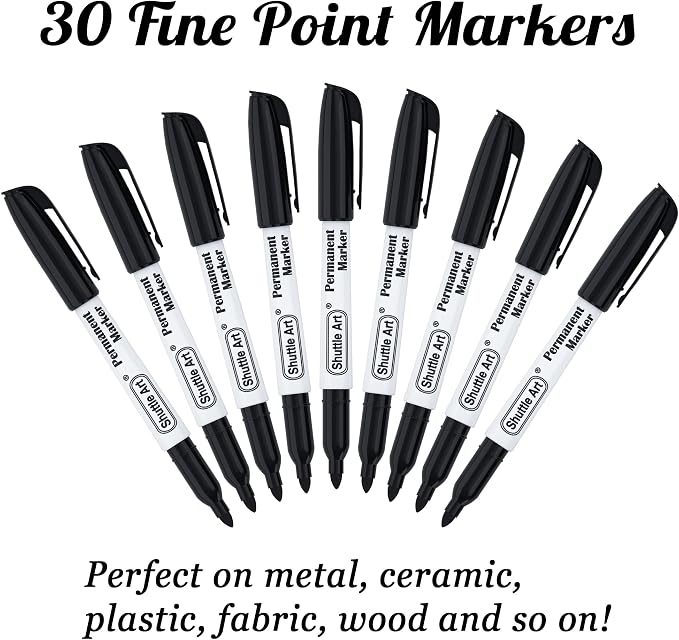 Shuttle Art Permanent Markers, 30 Pack Black Permanent Marker set, Fine Point - Image 2