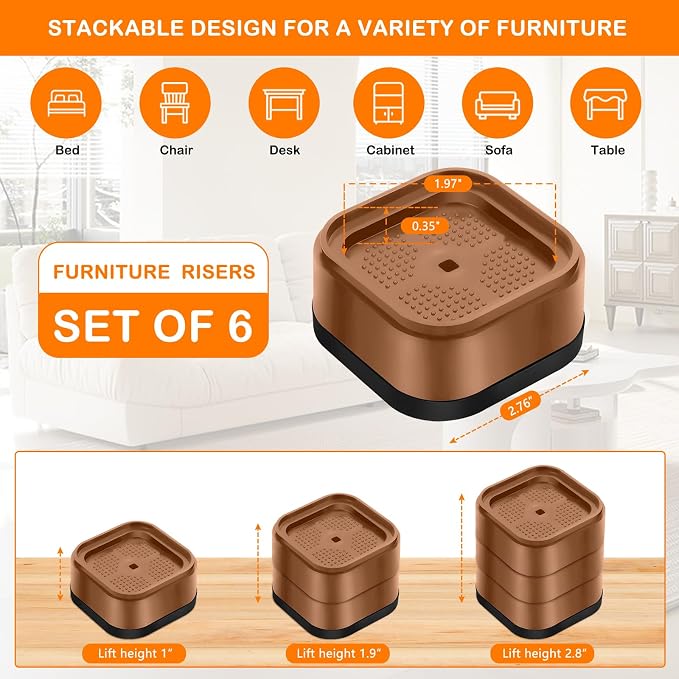 shouwuhho 6 Pack Furniture Risers Adjustable Bed Risers Heavy Duty Lifts Height - Image 2