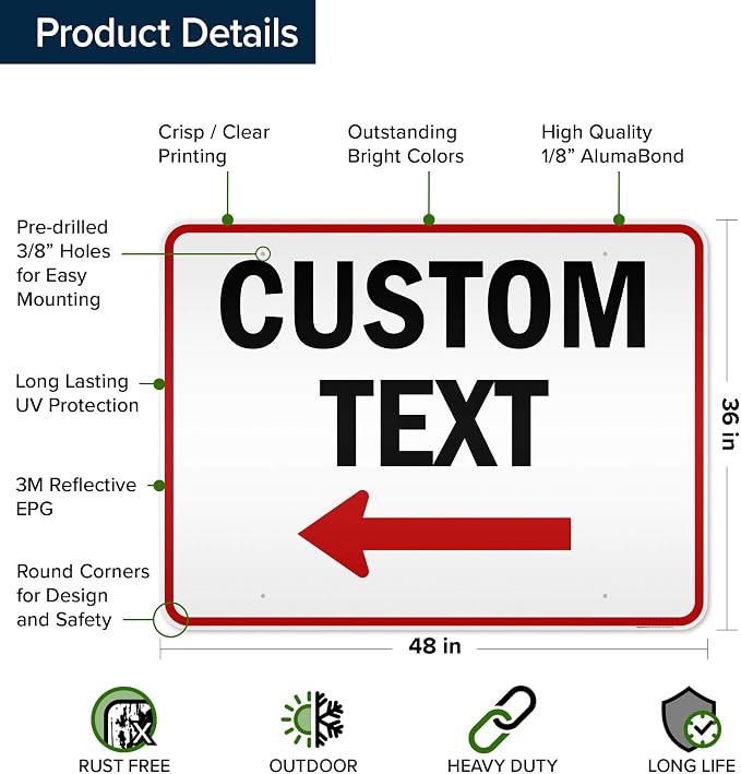 Custom Arrow, Custom Directional Sign, Left Arrow, 36x48 Inches, Reflective - Image 6
