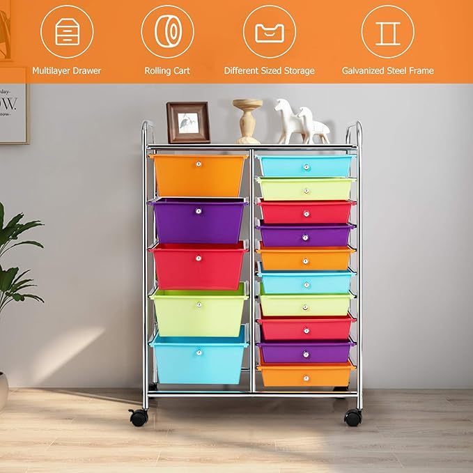 GOFLAME 15-Drawer Rolling Storage Cart, Craft Storage Cart - Image 4