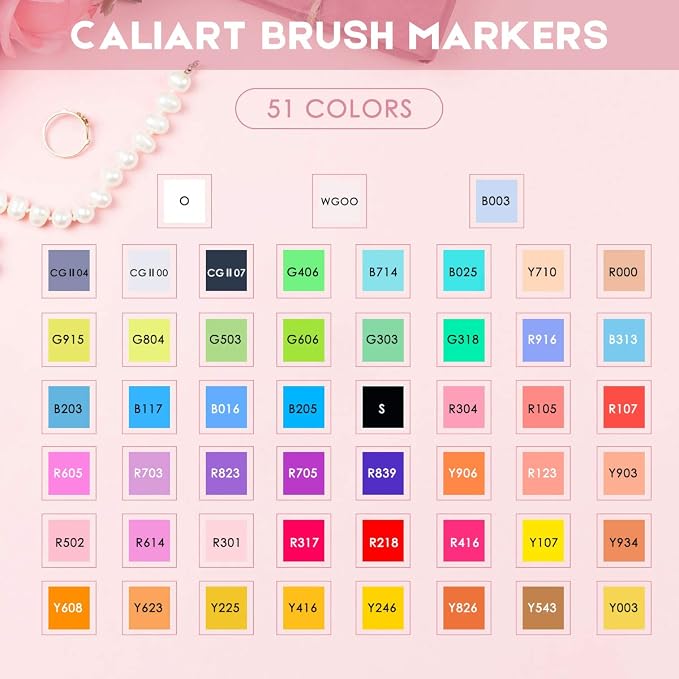 Caliart Alcohol Markers Brush Tip, 51 Colors Dual Tip Artists Coloring Markers - Image 4